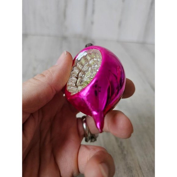 Vintage Poland indent reflector pink mini ornament glass Xmas glitter tree - Picture 8 of 9